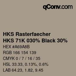 カラーコード: HKS Rasterfaecher - HKS 71K 030% Black 30% | qconv.com