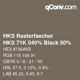 Farbcode: HKS Rasterfaecher - HKS 71K 040% Black 50% | qconv.com