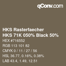 Farbcode: HKS Rasterfaecher - HKS 71K 050% Black 50% | qconv.com