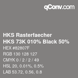 カラーコード: HKS Rasterfaecher - HKS 73K 010% Black 50% | qconv.com