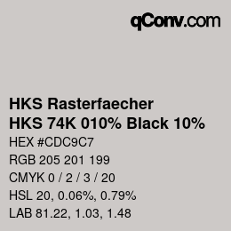 カラーコード: HKS Rasterfaecher - HKS 74K 010% Black 10% | qconv.com