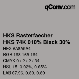 カラーコード: HKS Rasterfaecher - HKS 74K 010% Black 30% | qconv.com