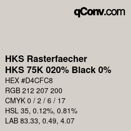 カラーコード: HKS Rasterfaecher - HKS 75K 020% Black 0% | qconv.com