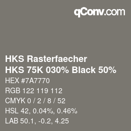 Code couleur: HKS Rasterfaecher - HKS 75K 030% Black 50% | qconv.com