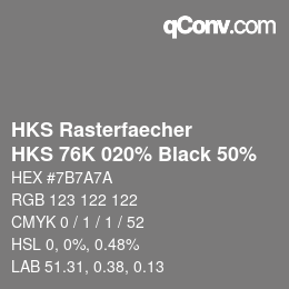 カラーコード: HKS Rasterfaecher - HKS 76K 020% Black 50% | qconv.com