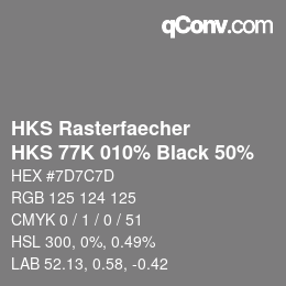 Code couleur: HKS Rasterfaecher - HKS 77K 010% Black 50% | qconv.com