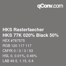 カラーコード: HKS Rasterfaecher - HKS 77K 020% Black 50% | qconv.com