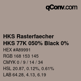 Code couleur: HKS Rasterfaecher - HKS 77K 050% Black 0% | qconv.com