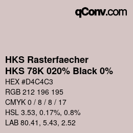 Code couleur: HKS Rasterfaecher - HKS 78K 020% Black 0% | qconv.com