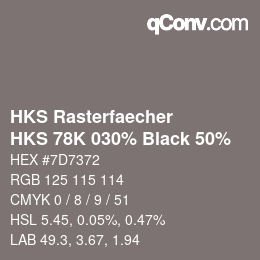 カラーコード: HKS Rasterfaecher - HKS 78K 030% Black 50% | qconv.com