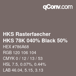 カラーコード: HKS Rasterfaecher - HKS 78K 040% Black 50% | qconv.com