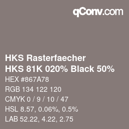 Code couleur: HKS Rasterfaecher - HKS 81K 020% Black 50% | qconv.com