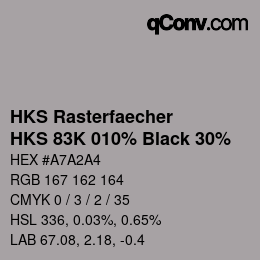 カラーコード: HKS Rasterfaecher - HKS 83K 010% Black 30% | qconv.com