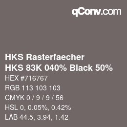 カラーコード: HKS Rasterfaecher - HKS 83K 040% Black 50% | qconv.com