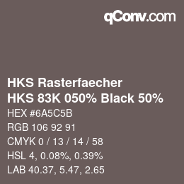 カラーコード: HKS Rasterfaecher - HKS 83K 050% Black 50% | qconv.com