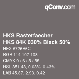 Farbcode: HKS Rasterfaecher - HKS 84K 030% Black 50% | qconv.com
