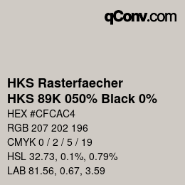 カラーコード: HKS Rasterfaecher - HKS 89K 050% Black 0% | qconv.com
