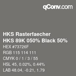 カラーコード: HKS Rasterfaecher - HKS 89K 050% Black 50% | qconv.com