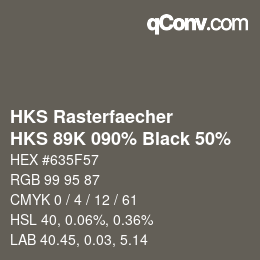 Code couleur: HKS Rasterfaecher - HKS 89K 090% Black 50% | qconv.com