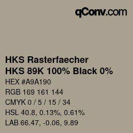 Code couleur: HKS Rasterfaecher - HKS 89K 100% Black 0% | qconv.com