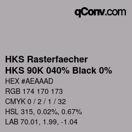 Code couleur: HKS Rasterfaecher - HKS 90K 040% Black 0% | qconv.com