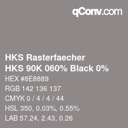 Code couleur: HKS Rasterfaecher - HKS 90K 060% Black 0% | qconv.com