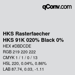 カラーコード: HKS Rasterfaecher - HKS 91K 020% Black 0% | qconv.com