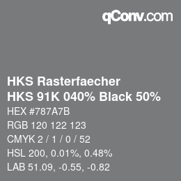 Code couleur: HKS Rasterfaecher - HKS 91K 040% Black 50% | qconv.com
