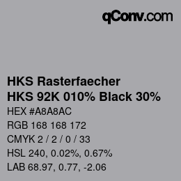 カラーコード: HKS Rasterfaecher - HKS 92K 010% Black 30% | qconv.com