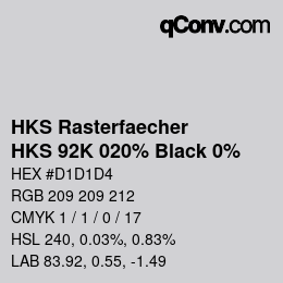 カラーコード: HKS Rasterfaecher - HKS 92K 020% Black 0% | qconv.com