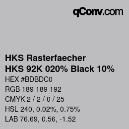 カラーコード: HKS Rasterfaecher - HKS 92K 020% Black 10% | qconv.com