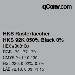カラーコード: HKS Rasterfaecher - HKS 92K 050% Black 0% | qconv.com