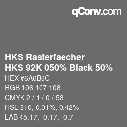 カラーコード: HKS Rasterfaecher - HKS 92K 050% Black 50% | qconv.com