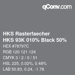 カラーコード: HKS Rasterfaecher - HKS 93K 010% Black 50% | qconv.com