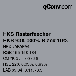 カラーコード: HKS Rasterfaecher - HKS 93K 040% Black 10% | qconv.com