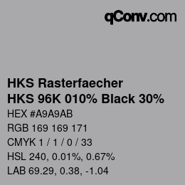 カラーコード: HKS Rasterfaecher - HKS 96K 010% Black 30% | qconv.com