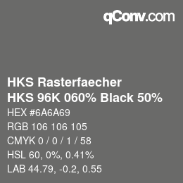 カラーコード: HKS Rasterfaecher - HKS 96K 060% Black 50% | qconv.com
