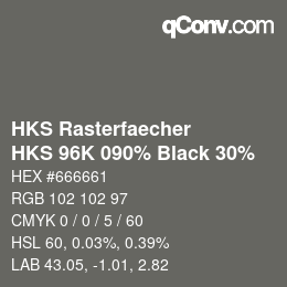 カラーコード: HKS Rasterfaecher - HKS 96K 090% Black 30% | qconv.com