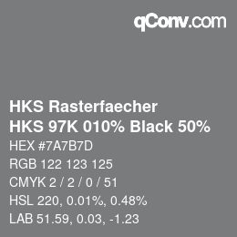 カラーコード: HKS Rasterfaecher - HKS 97K 010% Black 50% | qconv.com