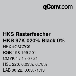 カラーコード: HKS Rasterfaecher - HKS 97K 020% Black 0% | qconv.com