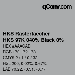 Code couleur: HKS Rasterfaecher - HKS 97K 040% Black 0% | qconv.com