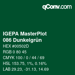 カラーコード: IGEPA MasterPlot - 086 Dunkelgrün | qconv.com