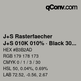 カラーコード: J+S Rasterfaecher - J+S 010K 010% · Black 30% | qconv.com