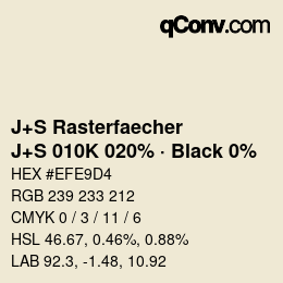 Code couleur: J+S Rasterfaecher - J+S 010K 020% · Black 0% | qconv.com