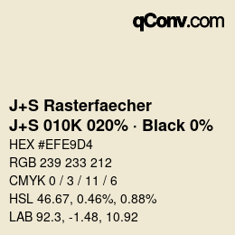 Code couleur: J+S Rasterfaecher - J+S 010K 020% · Black 0% | qconv.com