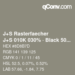 カラーコード: J+S Rasterfaecher - J+S 010K 030% · Black 50% | qconv.com