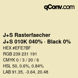 Code couleur: J+S Rasterfaecher - J+S 010K 040% · Black 0% | qconv.com