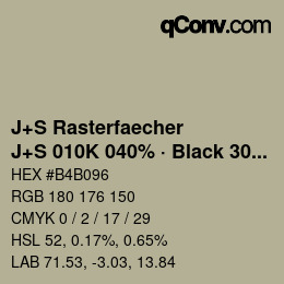 カラーコード: J+S Rasterfaecher - J+S 010K 040% · Black 30% | qconv.com