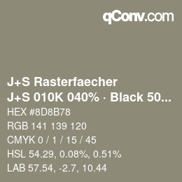 カラーコード: J+S Rasterfaecher - J+S 010K 040% · Black 50% | qconv.com