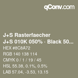 カラーコード: J+S Rasterfaecher - J+S 010K 050% · Black 50% | qconv.com